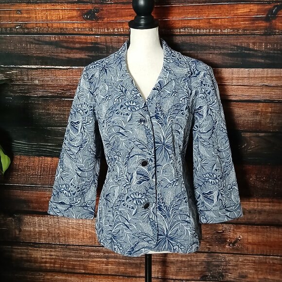 Chico's Blazer Jacket Size 1 US M Embroidered Botanical Button Front - Picture 2 of 10